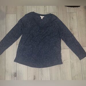 Navy Long Sleeve Top with Subtle Pattern
